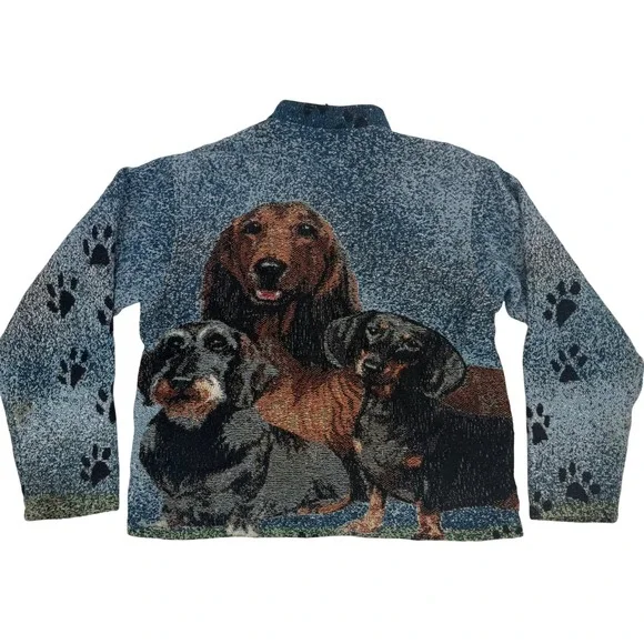 Vintage Cardigan Dachshund Weiner Dog Sweater Sugar Street Weavers Button Medium - Picture 4 of 12